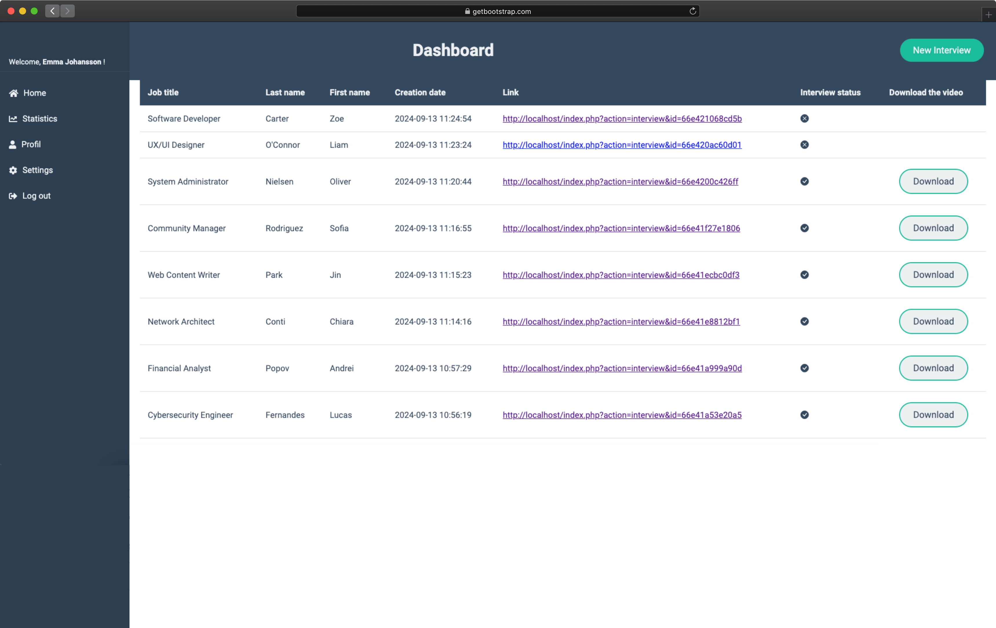Screenshot of the ScreenJob user interface showing the dashboard